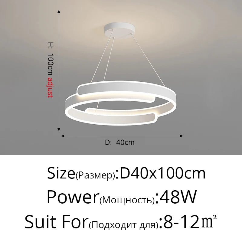 Lustre Noir Blanc Moderne LED Pour Salon Salle à manger Cuisine Éclairage Intérieur Décor À La Maison