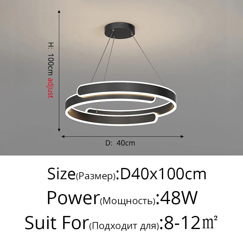 Lustre Noir Blanc Moderne LED Pour Salon Salle à manger Cuisine Éclairage Intérieur Décor À La Maison