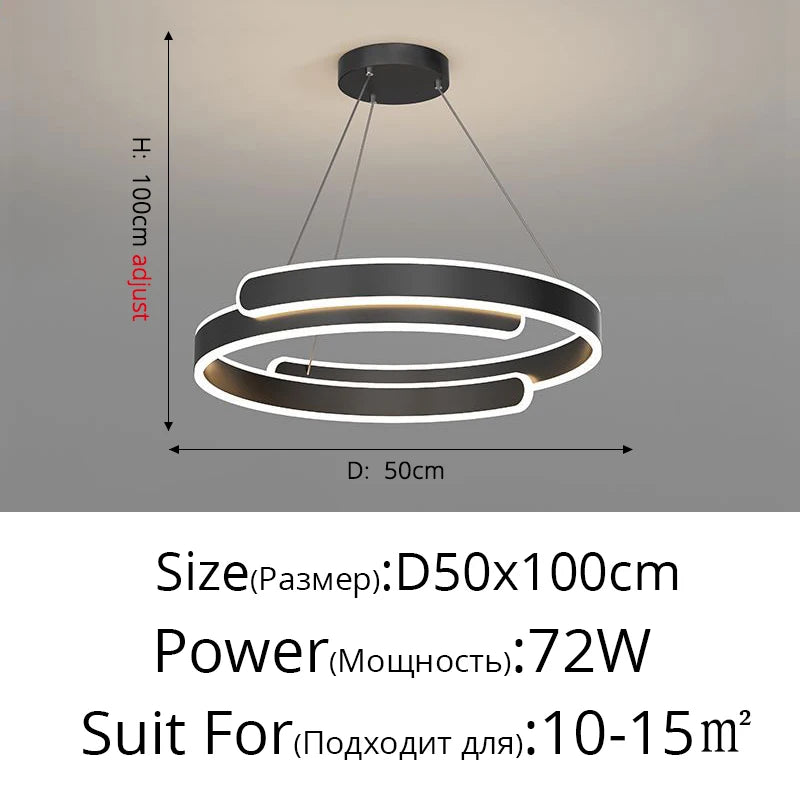 Lustre Noir Blanc Moderne LED Pour Salon Salle à manger Cuisine Éclairage Intérieur Décor À La Maison