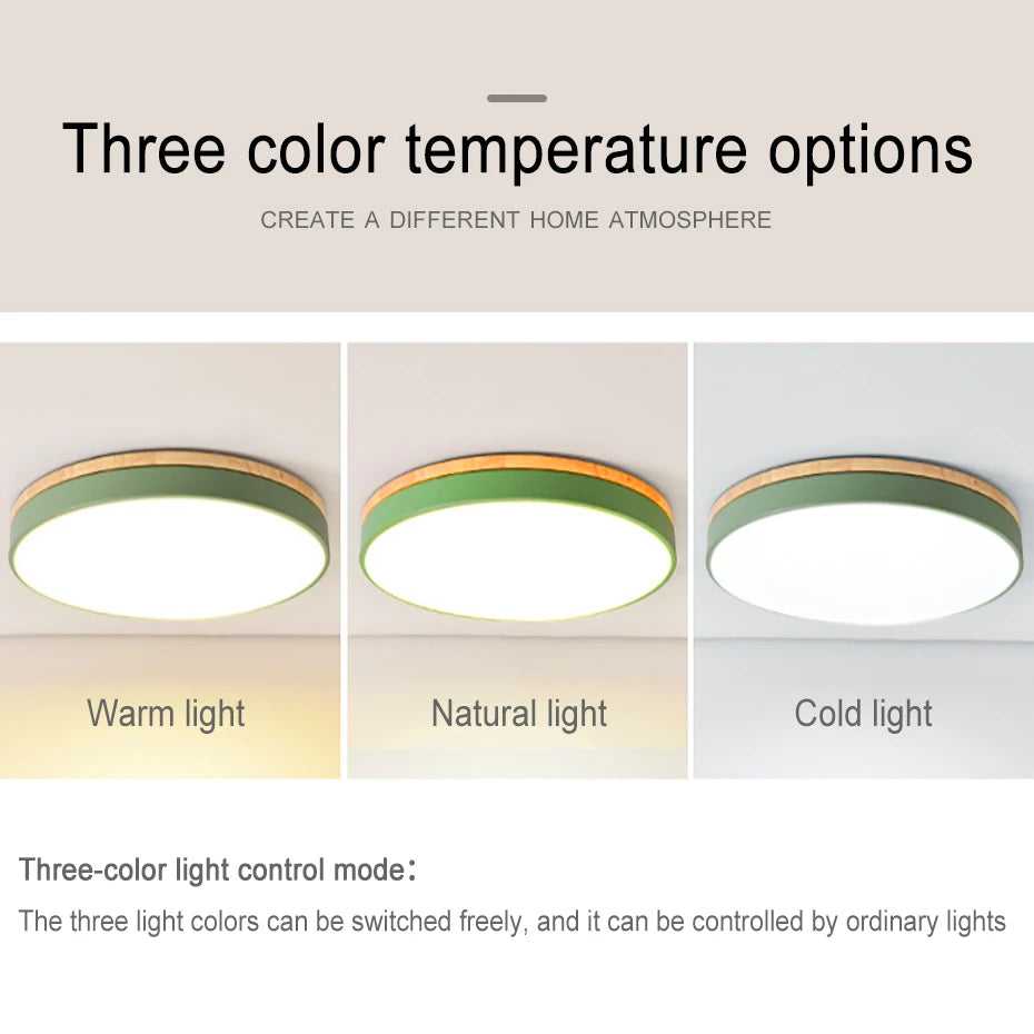 Rond 7 couleurs nordique LED plafonniers pour salon chambre plafonniers en bois 3 lumières couleur réglable couloir balcon