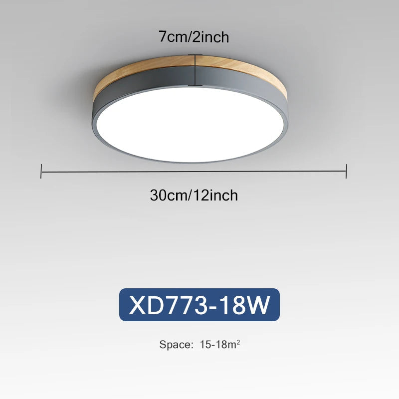 Rond 7 couleurs nordique LED plafonniers pour salon chambre plafonniers en bois 3 lumières couleur réglable couloir balcon
