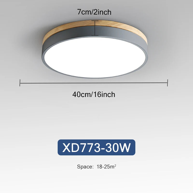 Rond 7 couleurs nordique LED plafonniers pour salon chambre plafonniers en bois 3 lumières couleur réglable couloir balcon