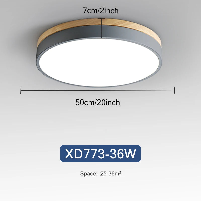 Rond 7 couleurs nordique LED plafonniers pour salon chambre plafonniers en bois 3 lumières couleur réglable couloir balcon