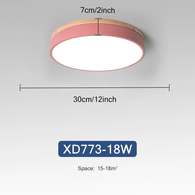 Rond 7 couleurs nordique LED plafonniers pour salon chambre plafonniers en bois 3 lumières couleur réglable couloir balcon