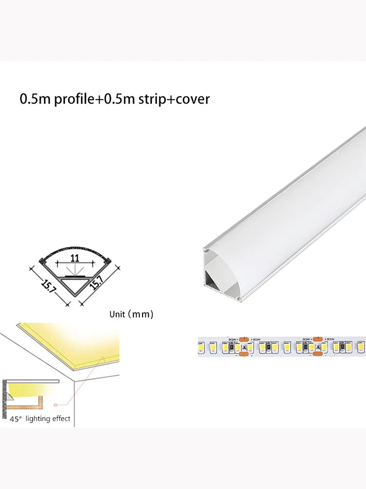 led profil linéaire lumière 45° angle oblique surface montée lavage mural