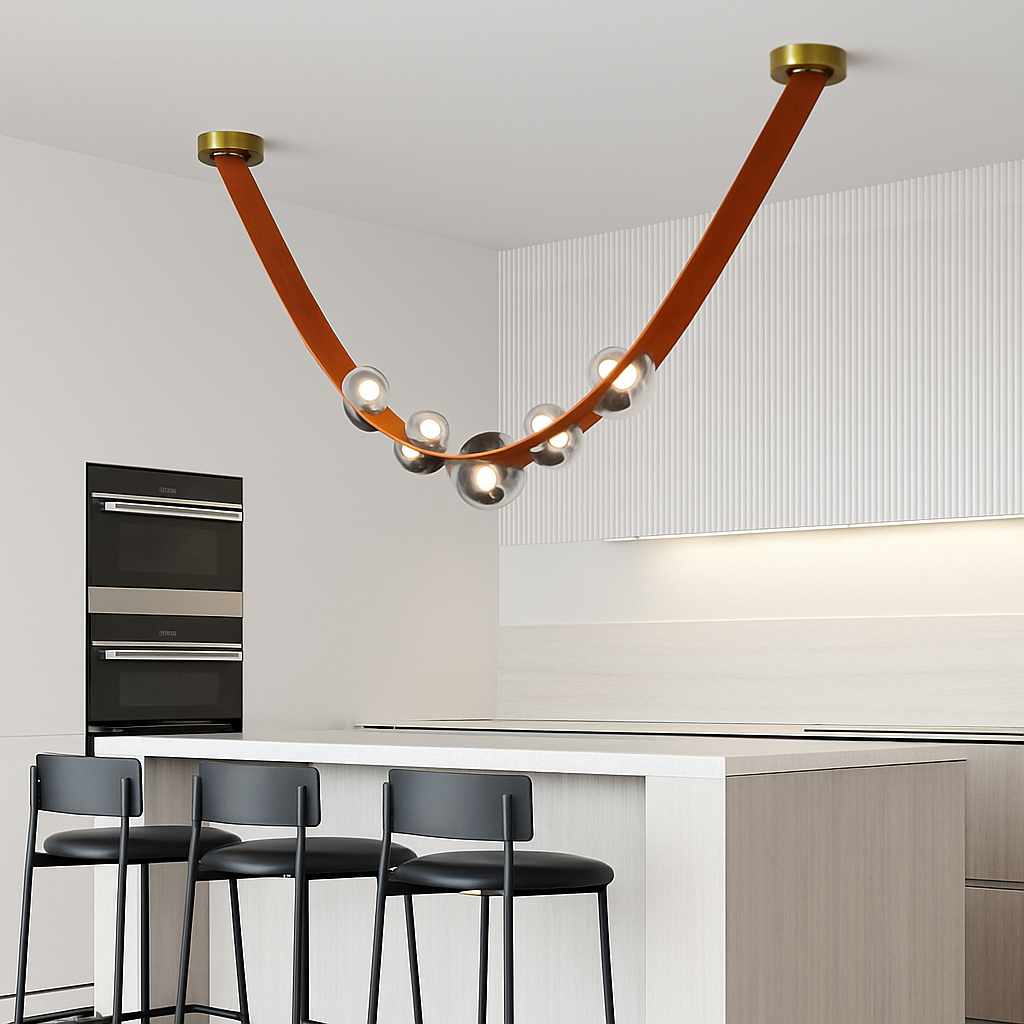sandyha lustre led en cuir design suspension éclairage décoration