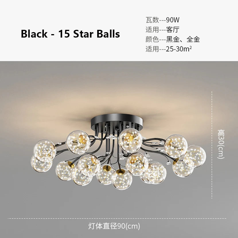 sandyha lustre led étoile avec boule de verre et cristal