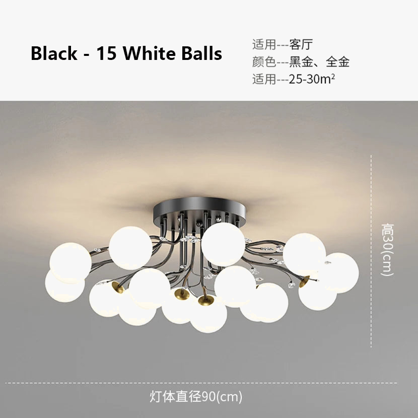 sandyha lustre led étoile avec boule de verre et cristal