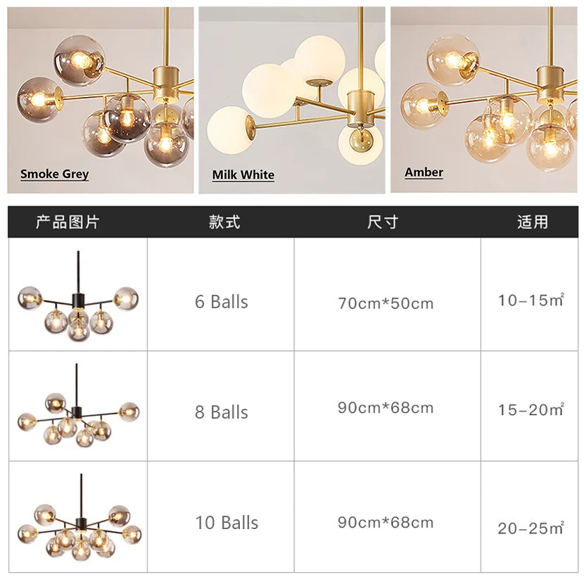 sandyha moderne led lustre en verre moléculaire de luxe