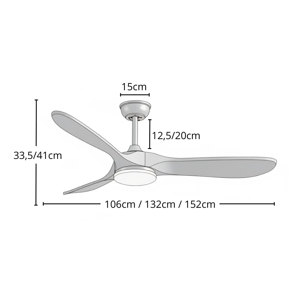 Ventilateur de plafond LED chromé et pales effet bois clair — Zinnia