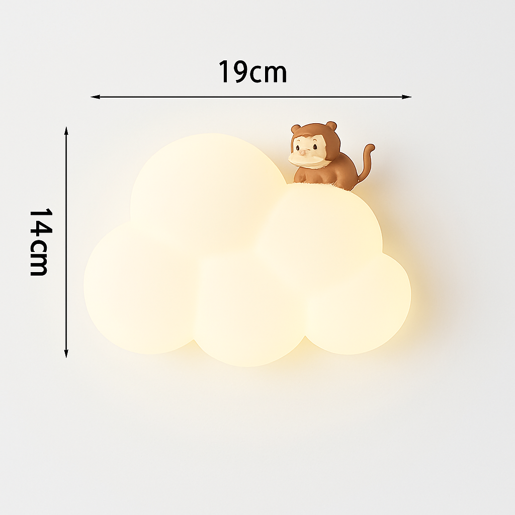 Singe Lumière Dessin Animé Animal Applique Nuage Blanc Applique Chambre D'enfant Veilleuse Chambre D'enfant Lampe De Chevet Protection Des Yeux