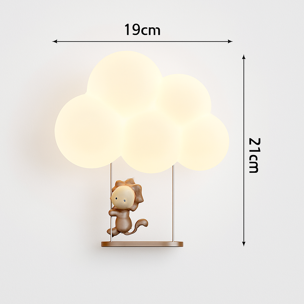 Singe Lumière Dessin Animé Animal Applique Nuage Blanc Applique Chambre D'enfant Veilleuse Chambre D'enfant Lampe De Chevet Protection Des Yeux