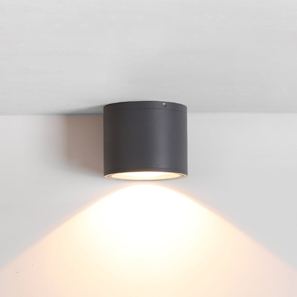 Plafonnier cylindrique en métal noir et diffuseur en verre — Sciure