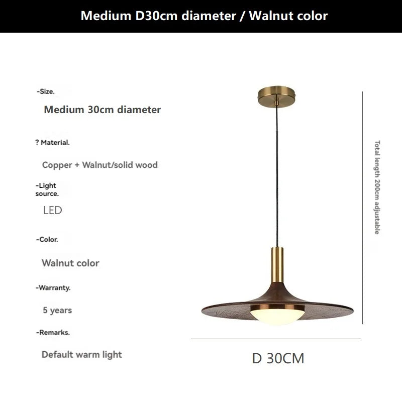 soucoupe volante led en bois massif cuivre éclairage suspendu