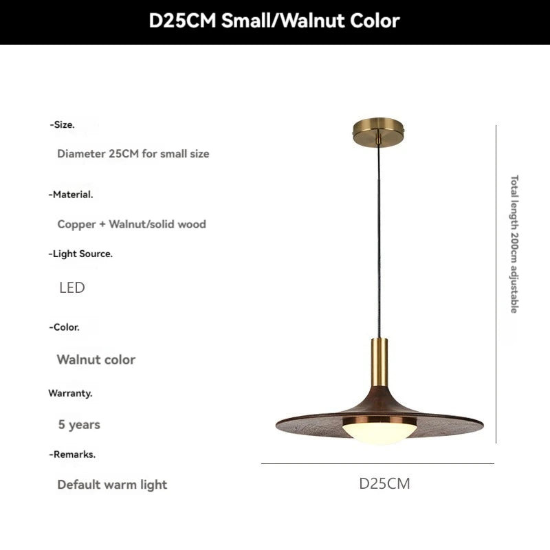 soucoupe volante led en bois massif cuivre éclairage suspendu