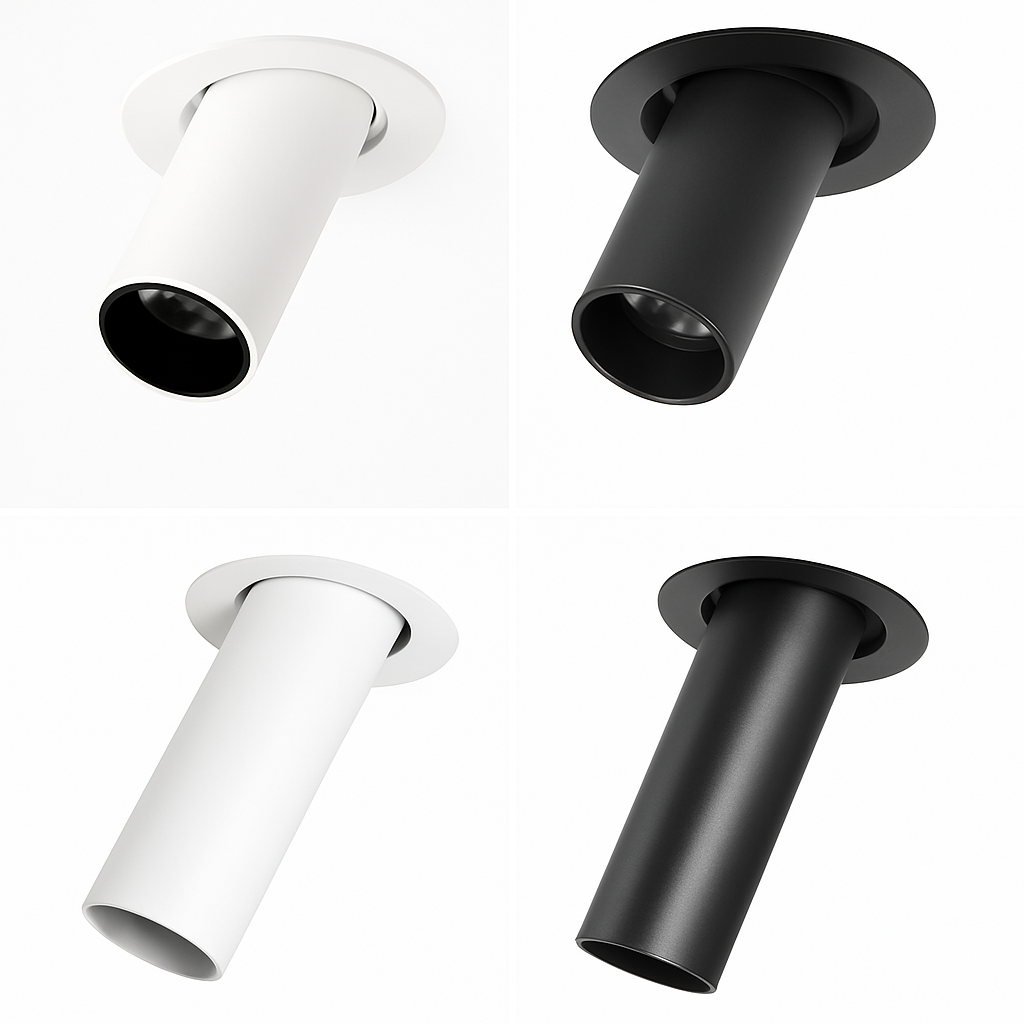 Spot de Plafond Tube Long noir/blanc encastré Led point lampe Angle rotatif 12w