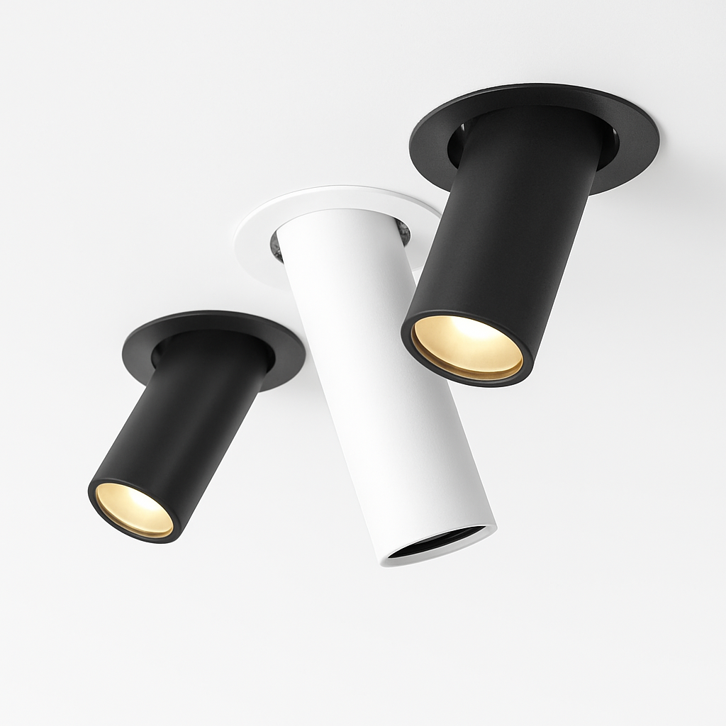 Spot de Plafond Tube Long noir/blanc encastré Led point lampe Angle rotatif 12w