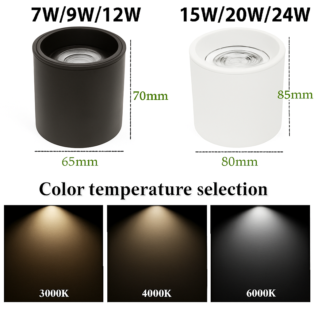 Spot Downlights LED anti-éblouissants montés en Surface 7W9W12W15W20W24W Epistar puce COB Angle réglable