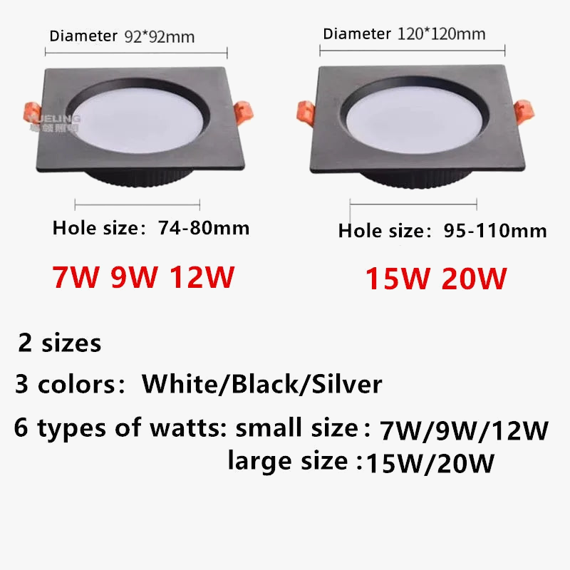 spot led carré ultra-fin à intensité réglable avec puce smd5730 intégrée