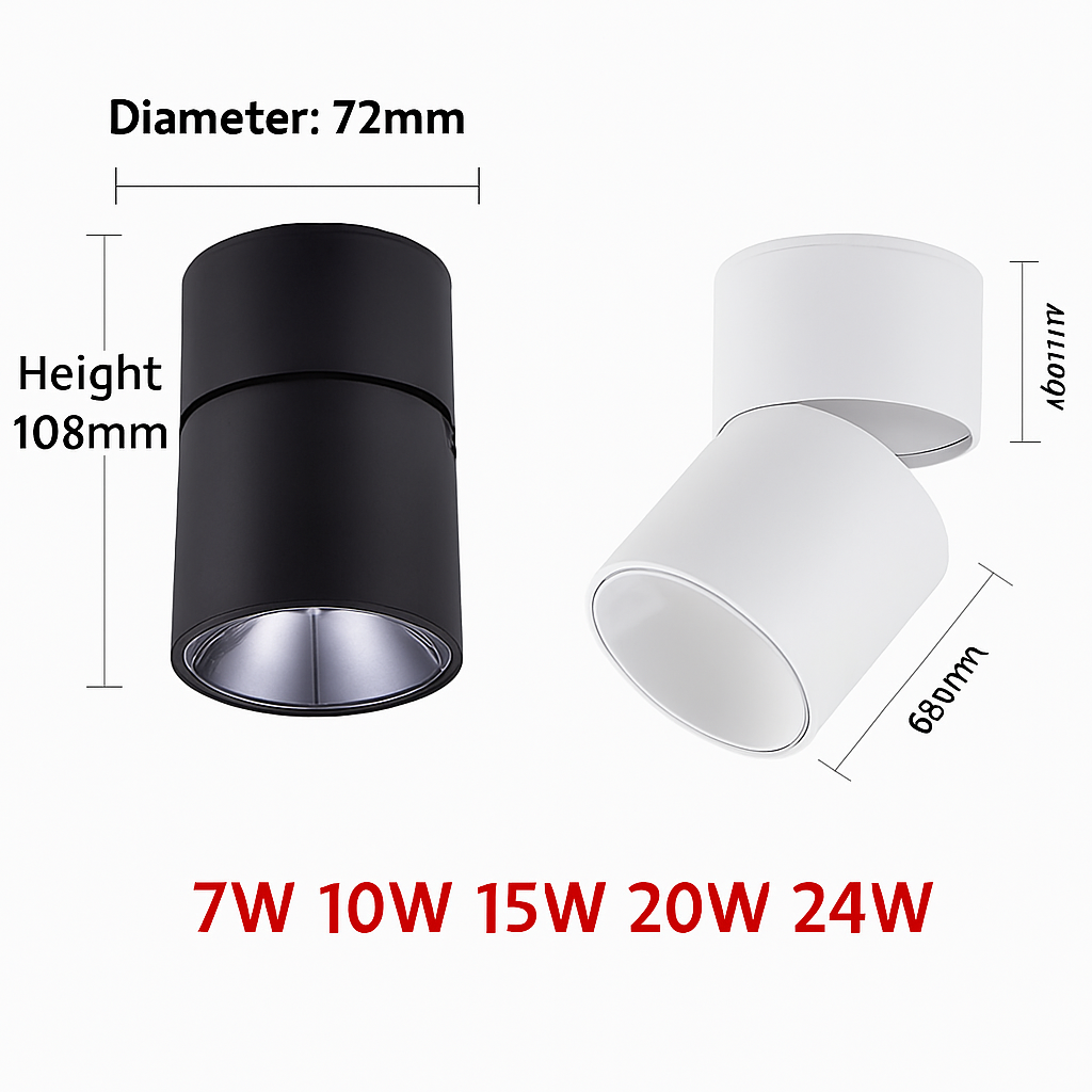 spot led dimmable anti-éblouissement pliant rotatif en surface