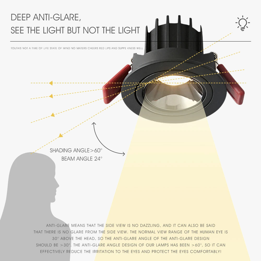 spot led encastré antireflet à intensité variable pour éclairage intérieur