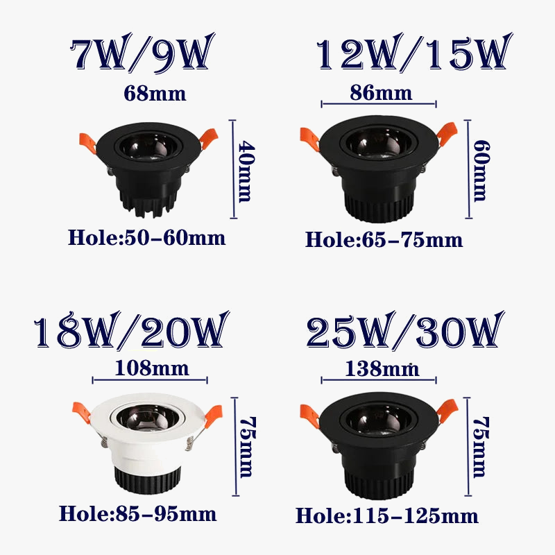 spot led encastrable antireflet avec intensité variable pour éclairage intérieur