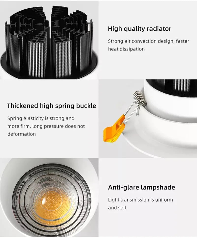 spot led encastrable avec angle de faisceau réglable pour éclairage décoratif