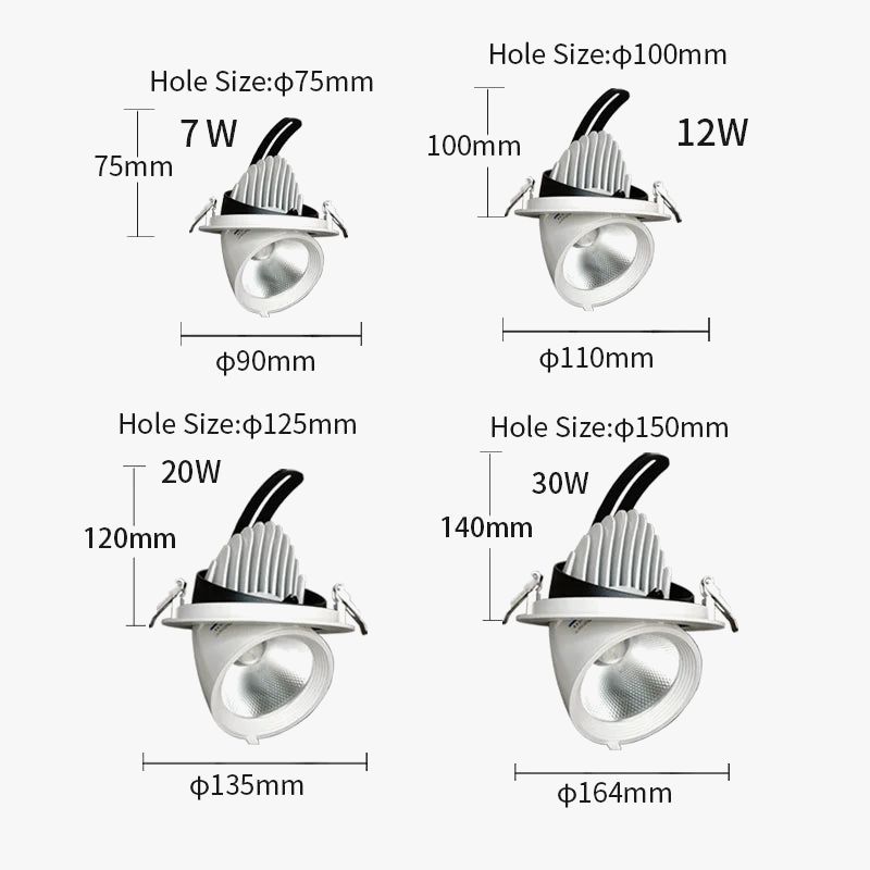 spot led encastrable avec angle de faisceau réglable pour magasin commercial