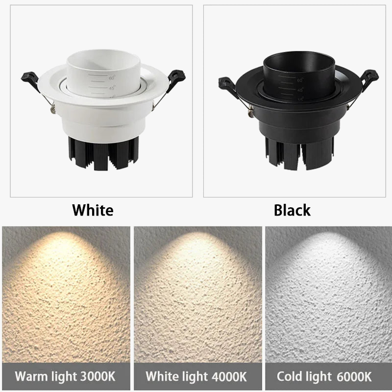 spot led encastrable d'intérieur à technologie cob avec zoom variable