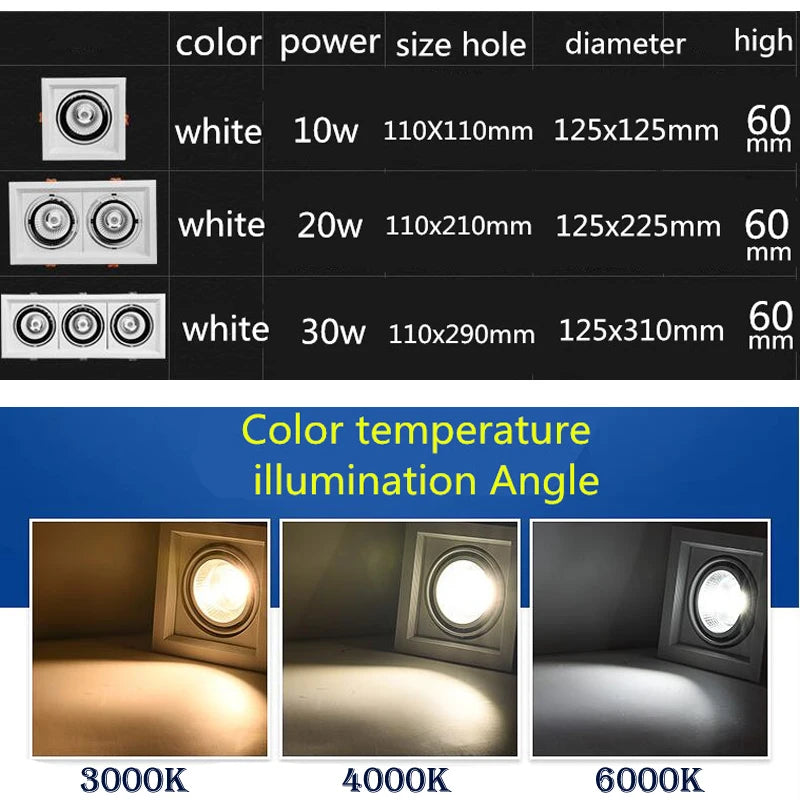 spot led encastrable à intensité variable super lumineux pour décoration