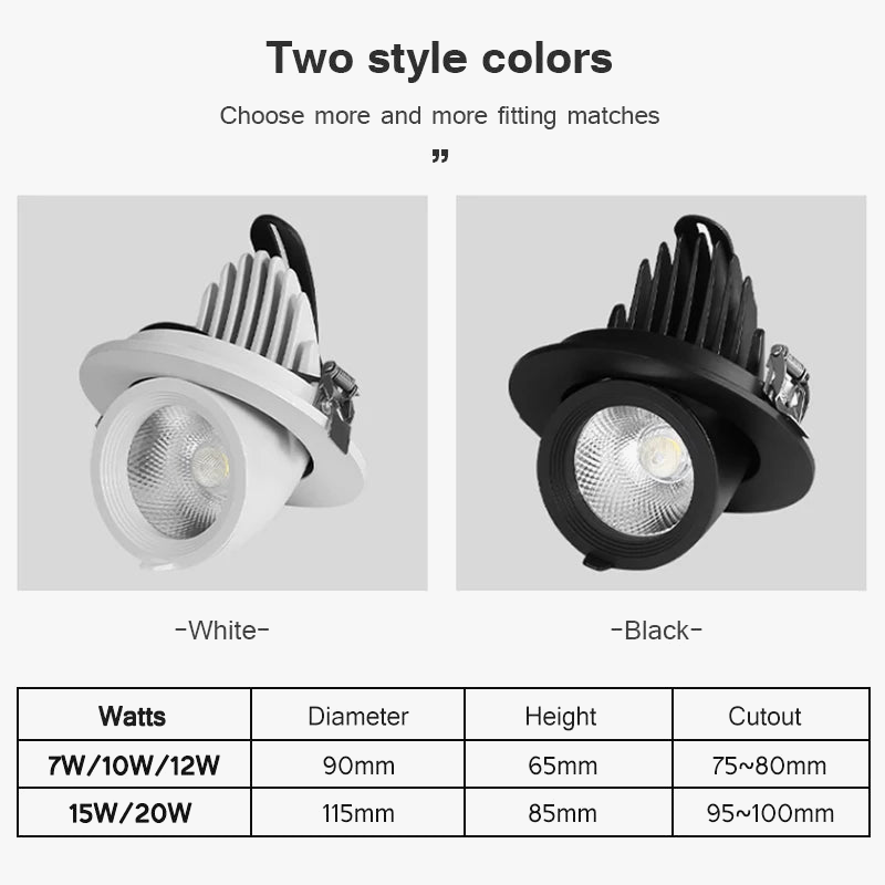 spot led encastrable réglable à 360 degrés intensité variable
