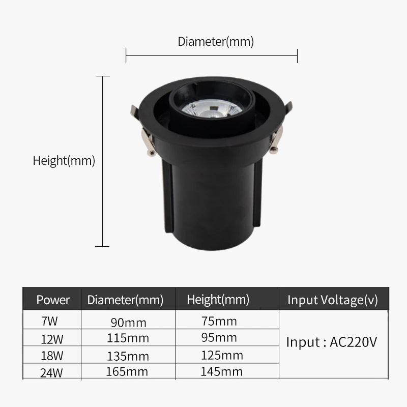 spot led encastrable rotatif en aluminium pour éclairage intérieur