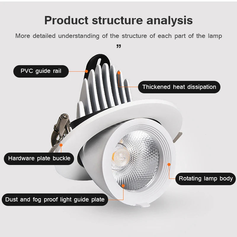 spot led encastrable rotatif à intensité variable 360 degrés