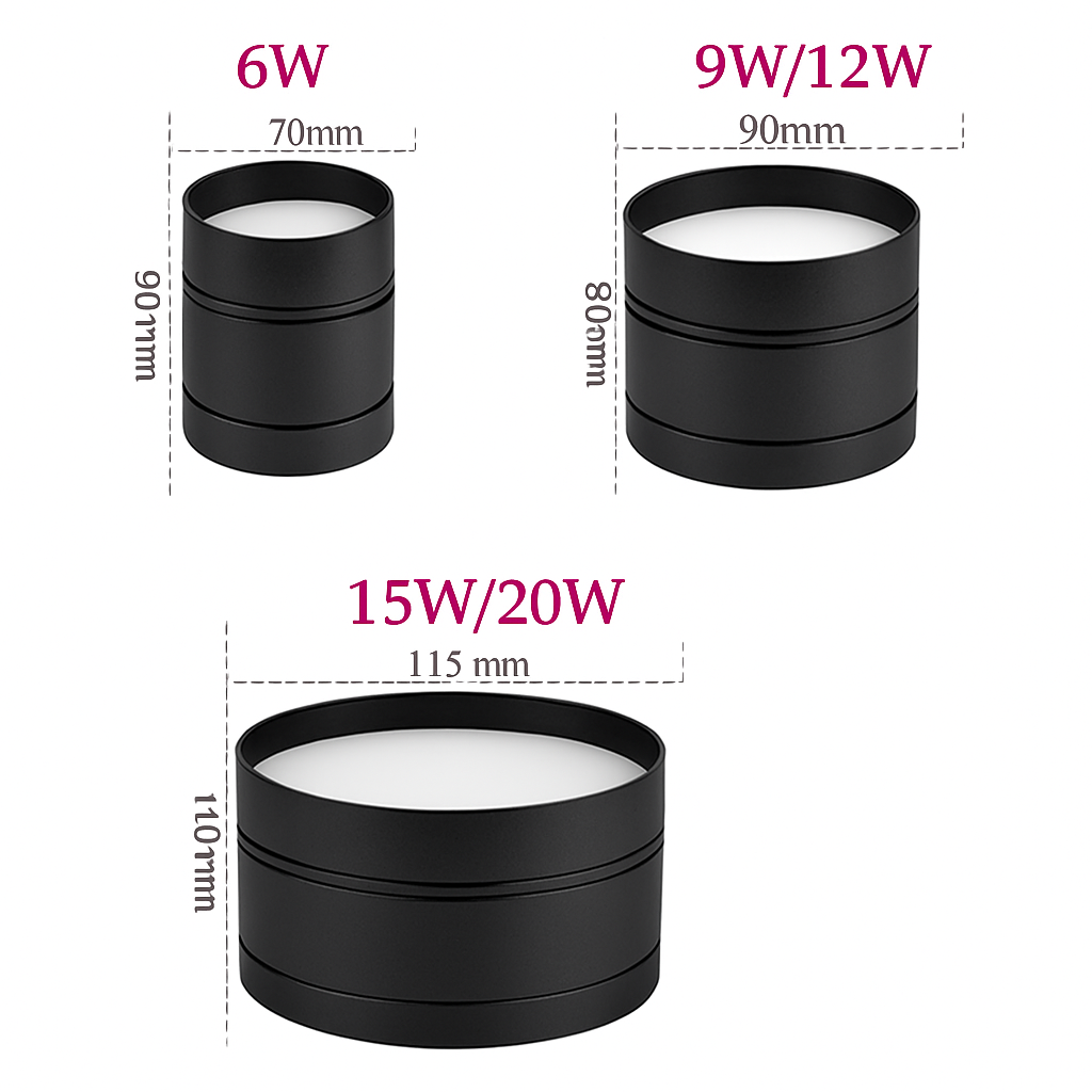 Spot LED à intensité variable 6W9W12W15W20W COB LED plafonniers AC110-220V pas d'ouverture cylindre