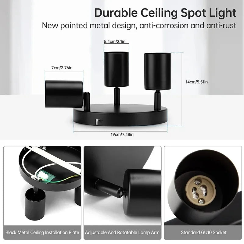 spot led sur rail gu10 à 3 têtes pour éclairage intérieur