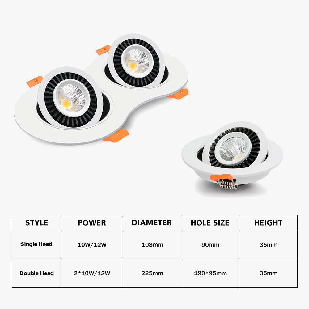 spot lumineux led à une ou deux têtes avec rotation 360° et intensité réglable
