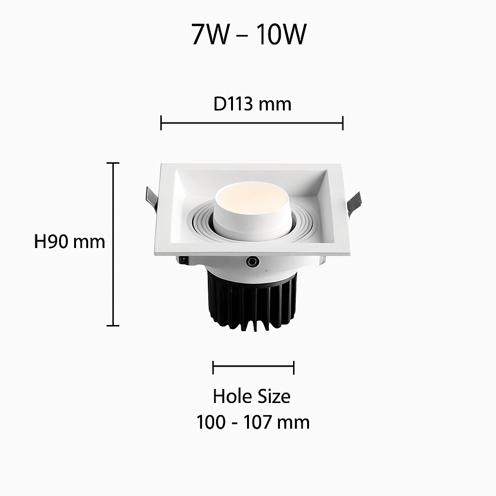 Spot moderne LED à focus réglable et forme encastrable carré Tiago