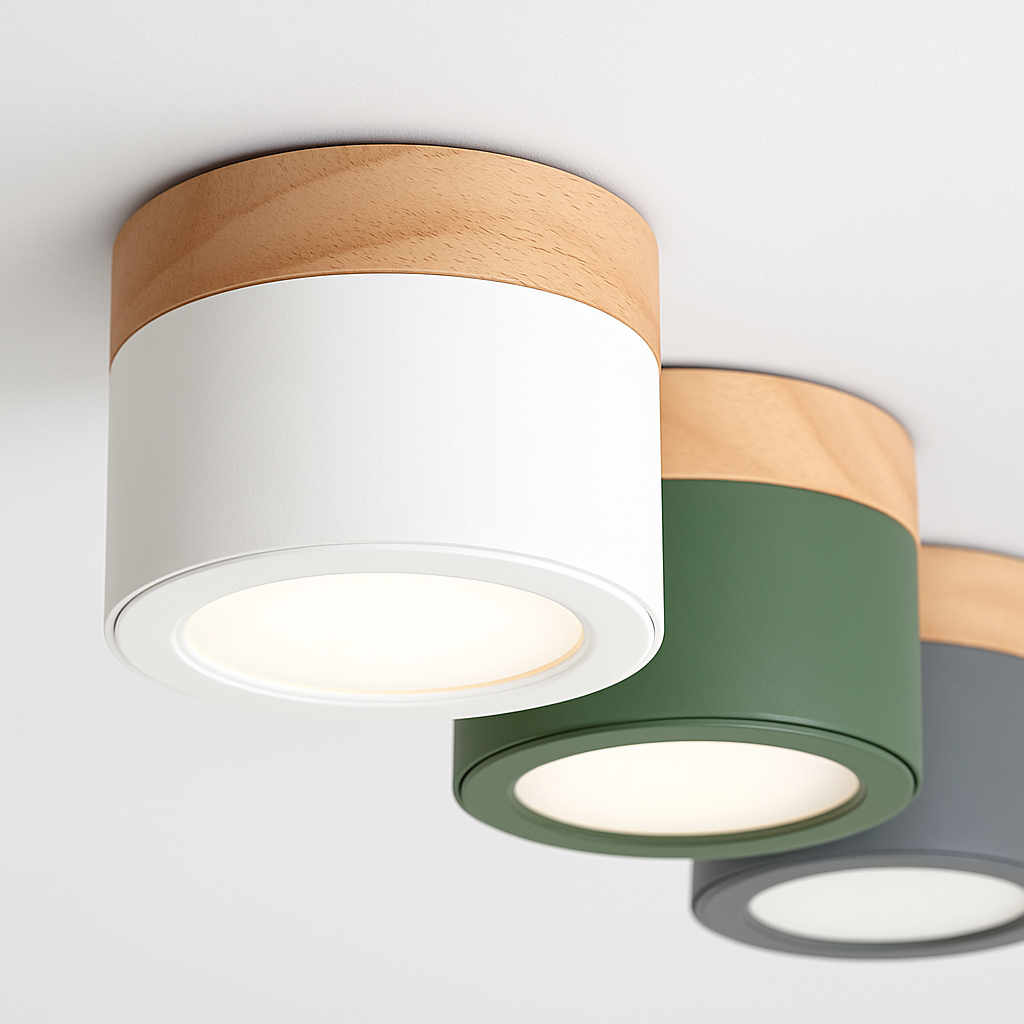 Spots LED cylindrique à base en bois Botimi