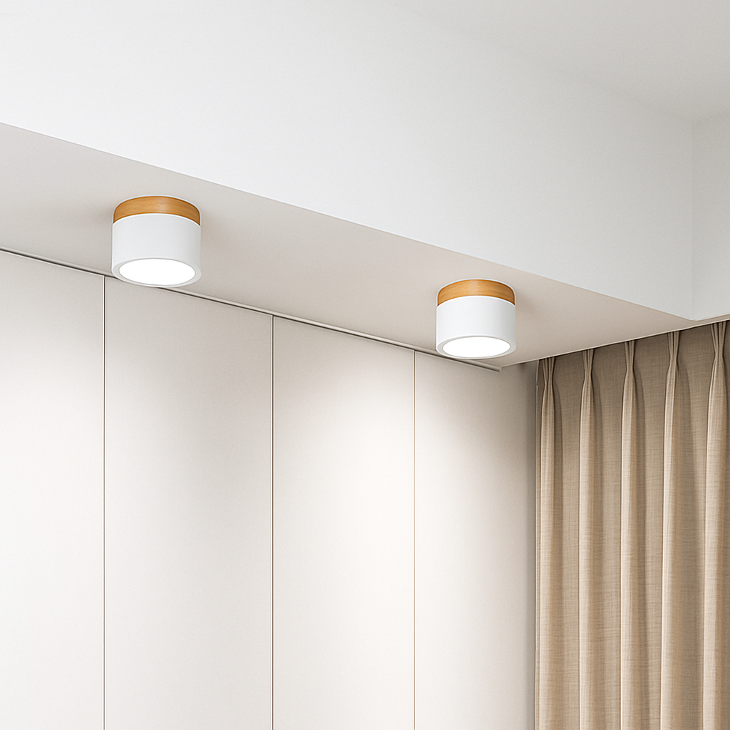 Spots LED cylindrique à base en bois Botimi