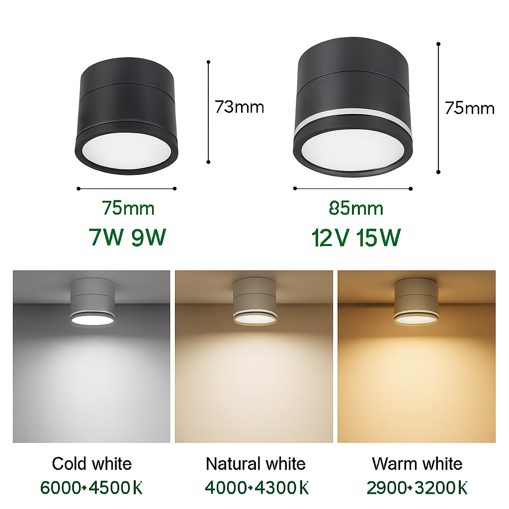 Surface mounted LED ceiling light tube light 7W 9W 12W 15W rotatable adjustable angle LED spotlight, indoor lighting AC220V 110V