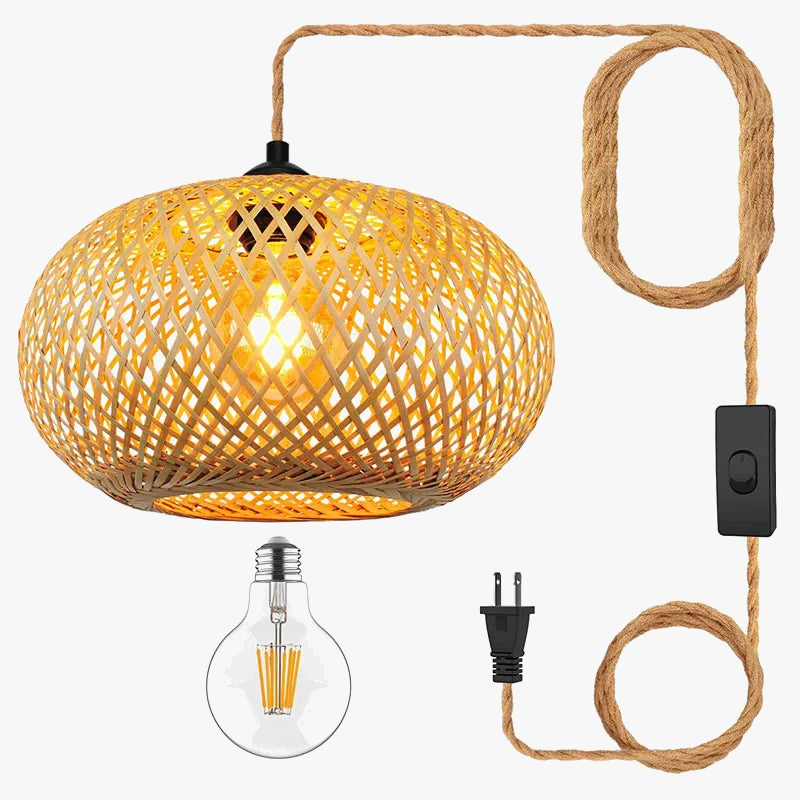 suspension antique en corde de chanvre et bambou tissé à intensité variable