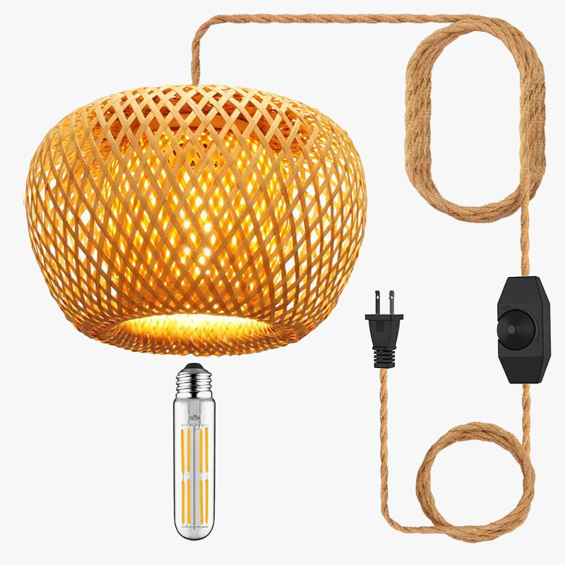 suspension antique en corde de chanvre et bambou tissé à intensité variable