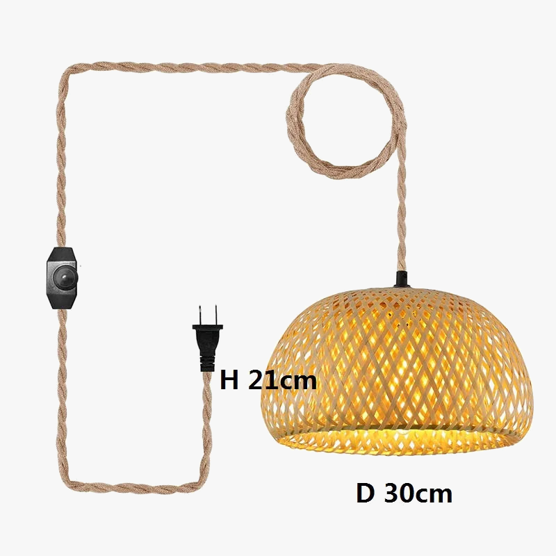 suspension antique en corde de chanvre et bambou tissé à intensité variable
