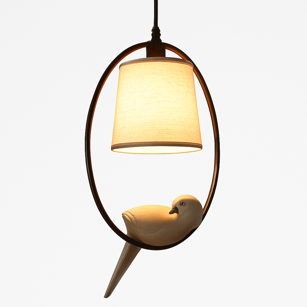 Suspension avec abat-jour et oiseau perché à LED