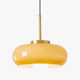 Suspension bauhaus LED en verre et métal doré