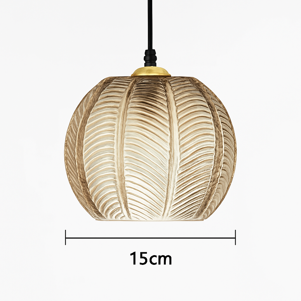 Suspension boule en verre motif feuilles