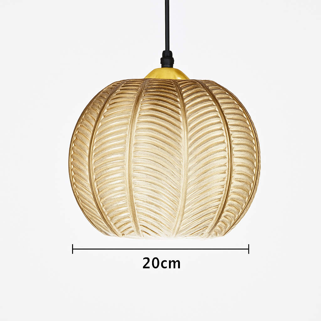 Suspension boule en verre motif feuilles
