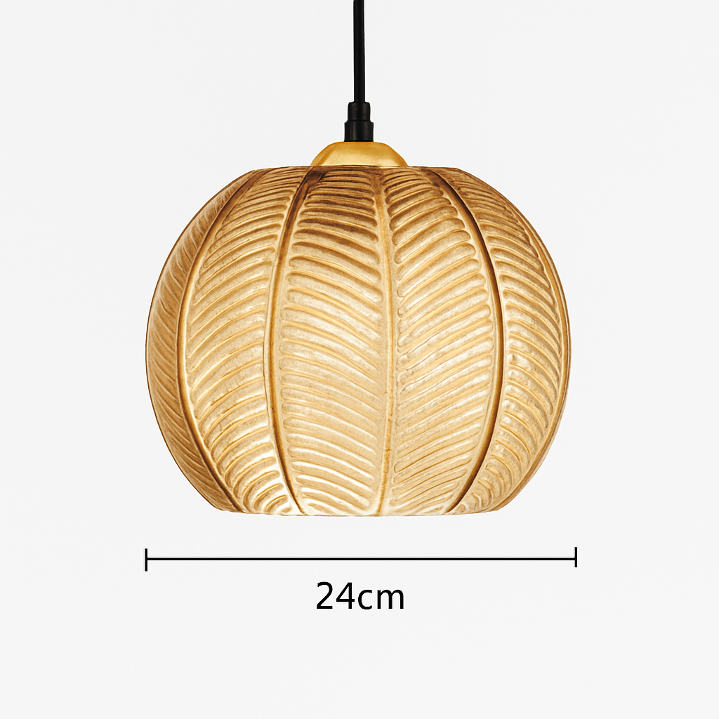 Suspension boule en verre motif feuilles