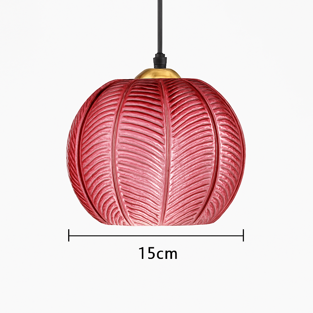 Suspension boule en verre motif feuilles