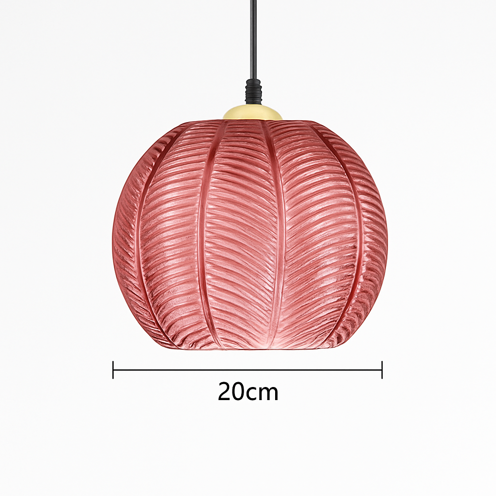 Suspension boule en verre motif feuilles